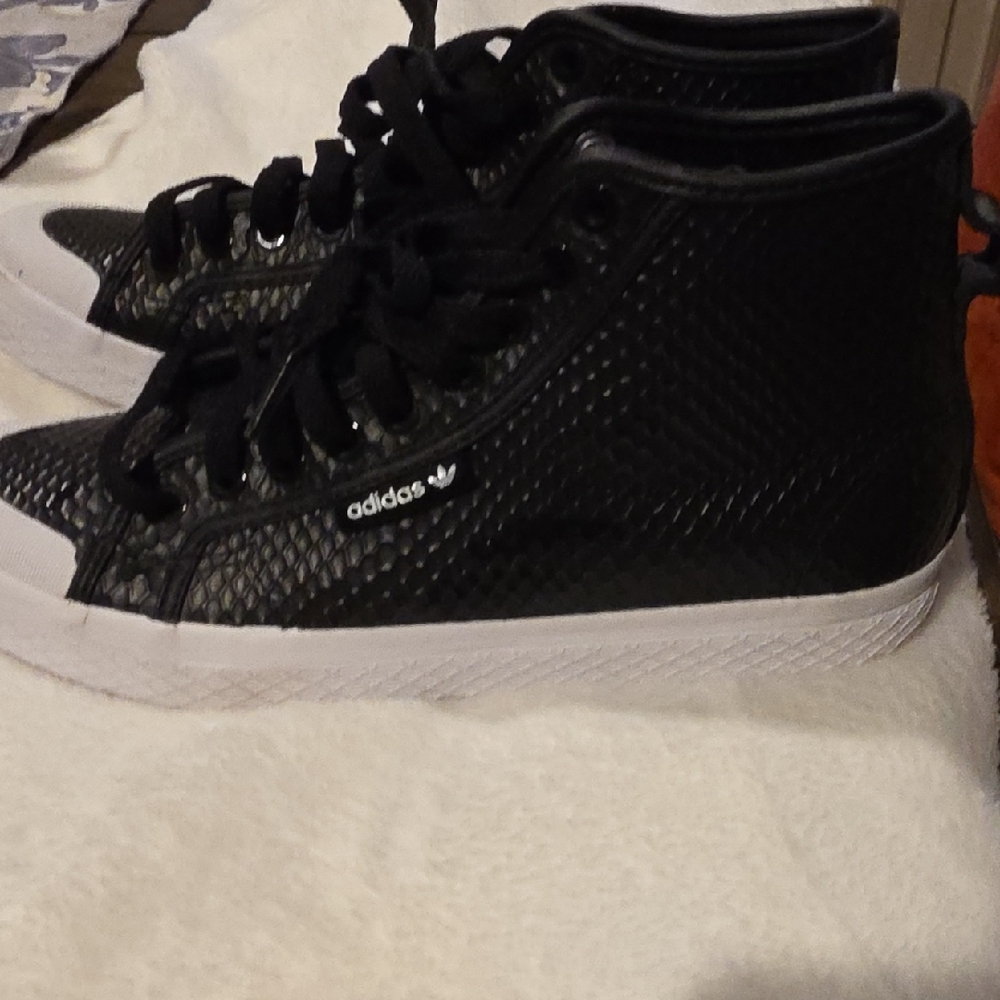 Adidas Black Hi Top Textured Sneakers, Womens 7.5
